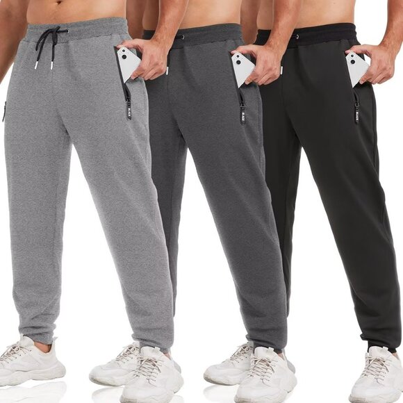 Stylish and Comfortable 3 Pack Men's Joggers - Fleece Tapered Pants with Pockets